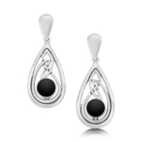 Celtic Teardrop Earrings in Sterling Silver with Onyx by Sheila Fleet Jewellery