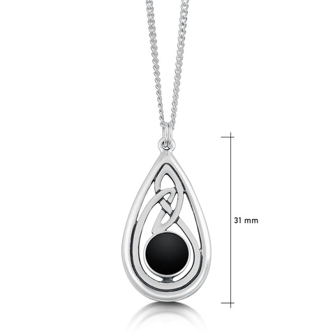 Celtic Onyx Teardrop Pendant in Sterling Silver