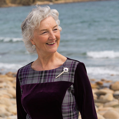 Ogham Kilt Pin in Sterling Silver with Amethyst by Sheila Fleet Jewellery