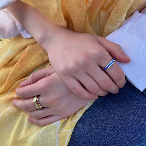 Halo Sterling Silver Ring in Blue Enamel
