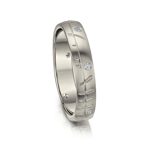 Ogham Small Ring in Platinum with Diamonds by Sheila Fleet Jewellery