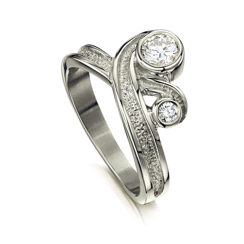 New Wave Double Diamond Ring in Platinum by Sheila Fleet Jewellery