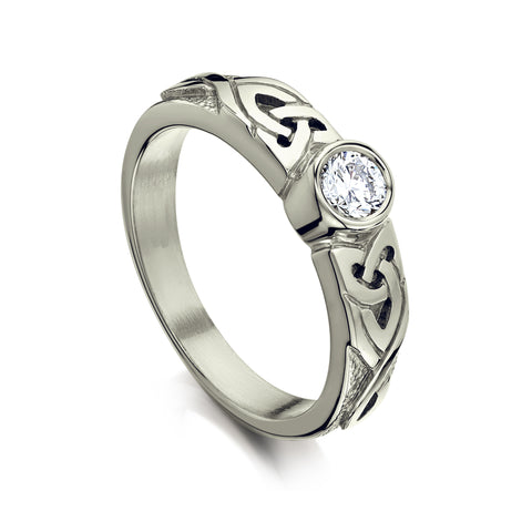 Celtic Knotwork Diamond Solitaire Ring in Platinum by Sheila Fleet Jewellery
