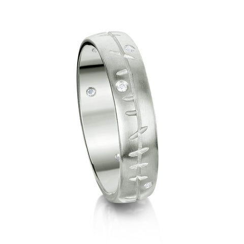 Ogham Diamond Medium Ring in Platinum by Sheila Fleet Jewellery