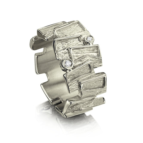 Flagstone Ring in Platinum with Diamonds by Sheila Fleet Jewellery