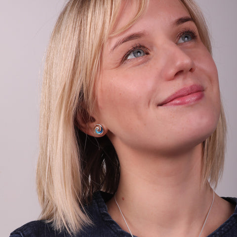 Pentland Enamel Small Stud Earrings in Sterling Silver