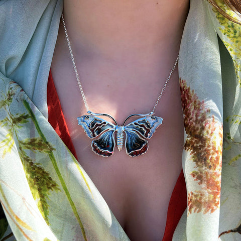 Red Admiral Butterfly Enamel Dress Necklace by Sheila Fleet Jewellery