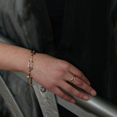 Garnet Stacking Wave Ring in 9ct White & Rose Gold by Sheila Fleet Jewellery