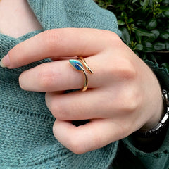 18ct Yellow Gold Rowan Leaf Ring in Evergreen Enamel by Sheila Fleet Jewellery