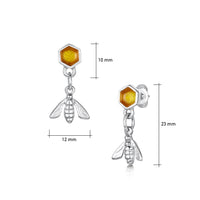 Honeycomb & Bee Silver Drop Earrings in Honey Enamel by Sheila Fleet Jewellery