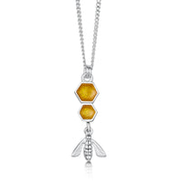 Honeycomb & Bee Small Silver Pendant in Honey Enamel by Sheila Fleet Jewellery