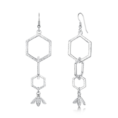 Honeycomb 3-link Dress Drop Earrings with Sterling Silver Bee by Sheila Fleet Jewellery