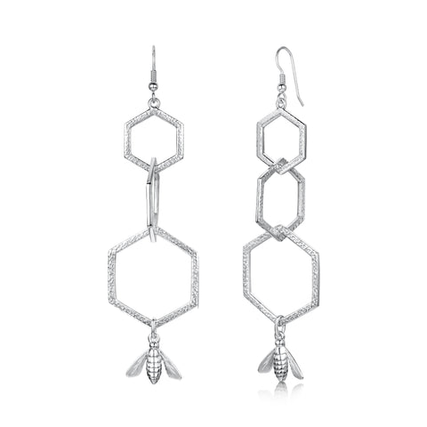 Honeycomb 3-link Occasion Drop Earrings with Sterling Silver Bee by Sheila Fleet Jewellery