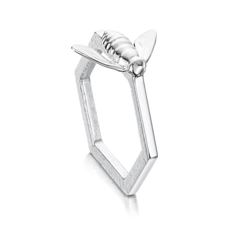 Honeycomb Sterling Silver Hexagon Ring with Honeybee by Sheila Fleet Jewellery
