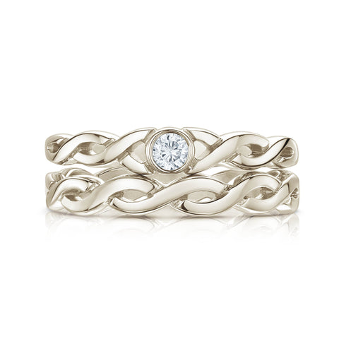 Celtic Twist Solitaire Ring Set in 18ct White Gold