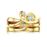New Wave ‘Fire’ Enamel Diamond Ring Set in 18ct Yellow Gold