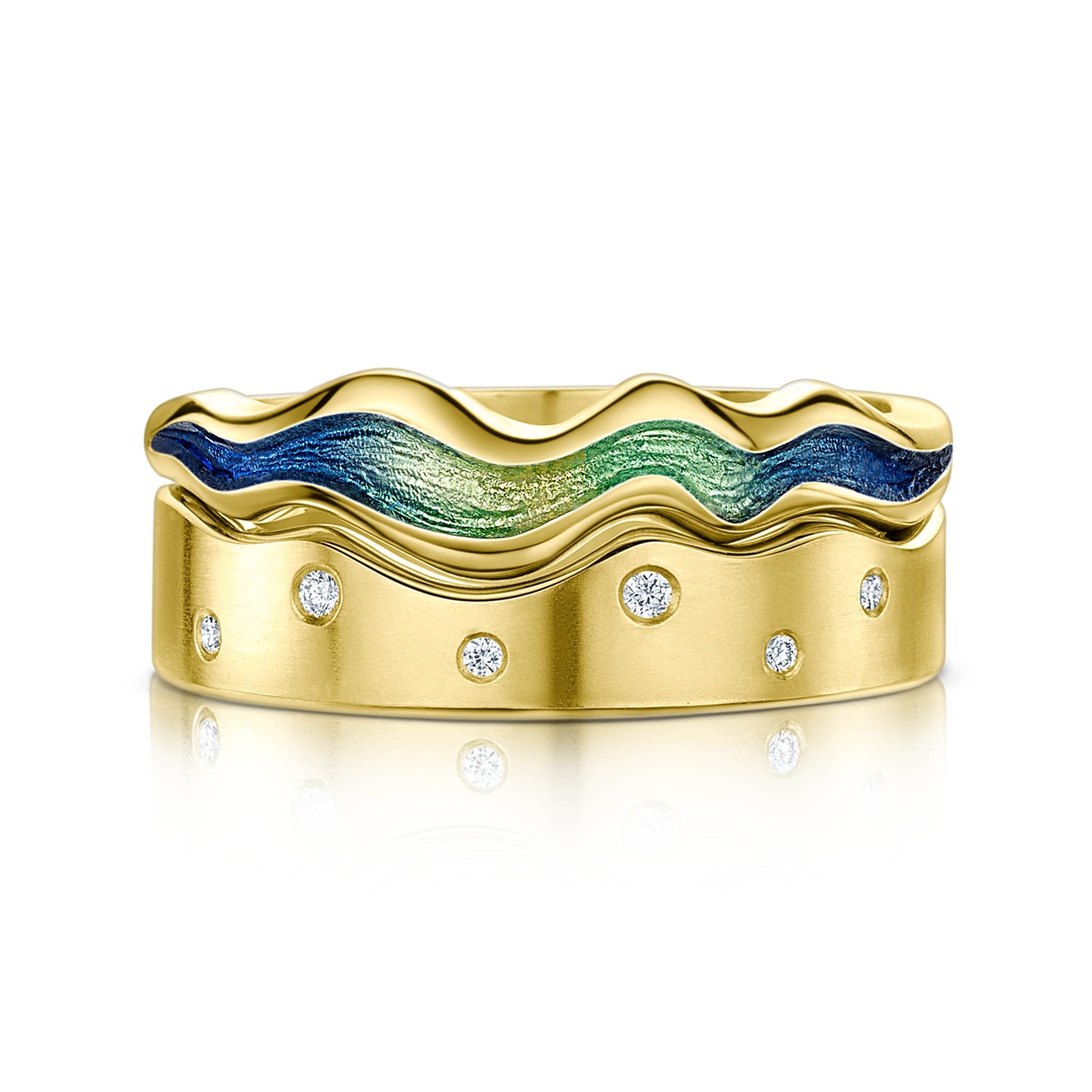 River Ripples 18ct Yellow Gold ‘Ocean’ Enamel Ring Set with Diamonds ...
