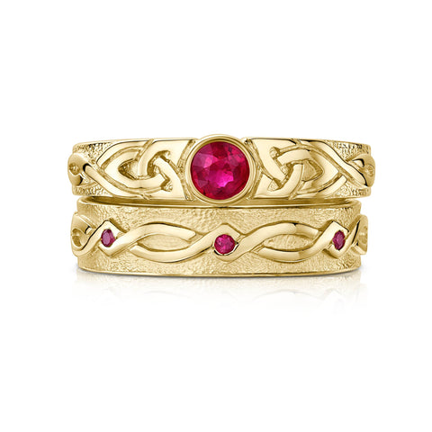 Celtic Knotwork Ruby Ring Set in 18ct Yellow Gold