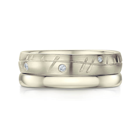 Ogham Ring Set in 9ct White Gold by Sheila Fleet Jewellery