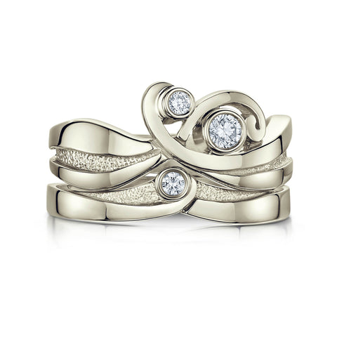 New Wave Diamond Ring Set in 9ct White Gold by Sheila Fleet Jewellery