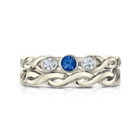 Celtic Trilogy Sapphire & Diamond Ring Set in 9ct White Gold