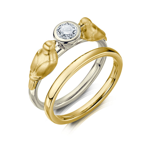 Dove Solitaire Ring Set in 9ct White & Yellow Gold by Sheila Fleet Jewellery