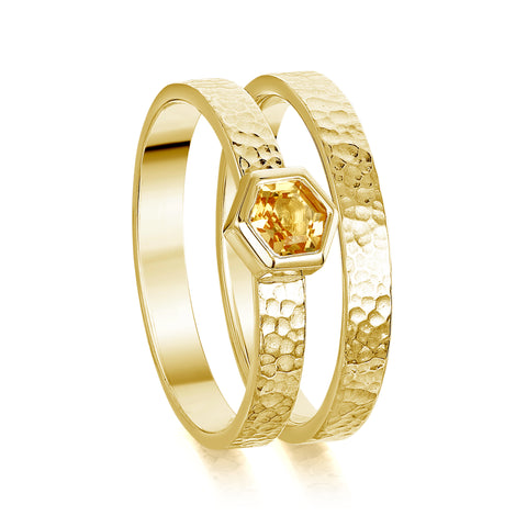 Honeycomb 4mm Citrine Ring Set in 9ct Yellow Gold by Sheila Fleet Jewellery