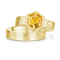 Honeycomb 8mm Citrine Ring Set in 9ct Yellow Gold by Sheila Fleet Jewellery