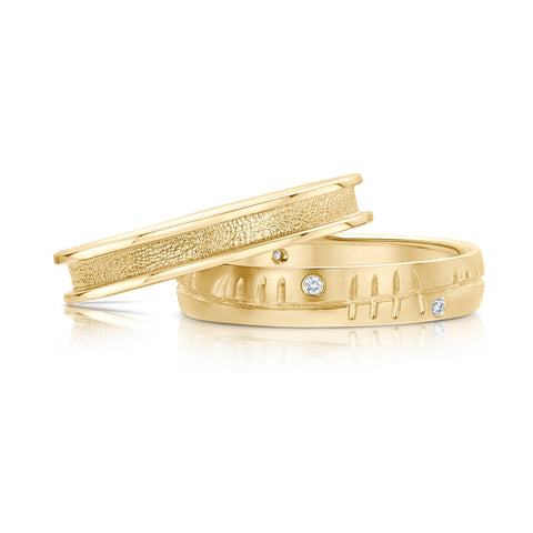 Ogham Diamond & Halo Ring Set in 9ct Yellow Gold by Sheila Fleet Jewellery
