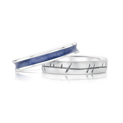 Halo ‘Purple’ Enamel & Ogham Sterling Silver Ring Set