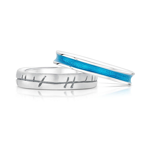 Halo ‘Tropical’ Enamel & Ogham Sterling Silver Ring Set