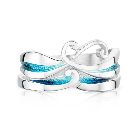 New Wave ‘Peacock’ Enamel Ring Set in Sterling Silver