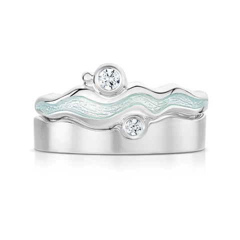 River Ripples 3mm CZ Silver Ring Set in Frost Enamel