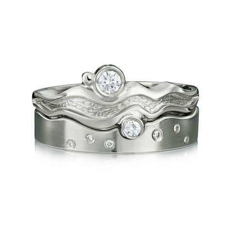 Diamond River Ripples Ring Set in Platinum