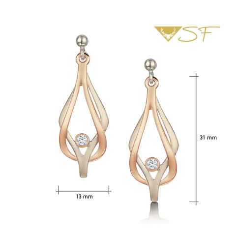 Reef Knot Diamond Drop Earrings in 18ct White & Rose Scottish Gold by Sheila Fleet Jewellery
