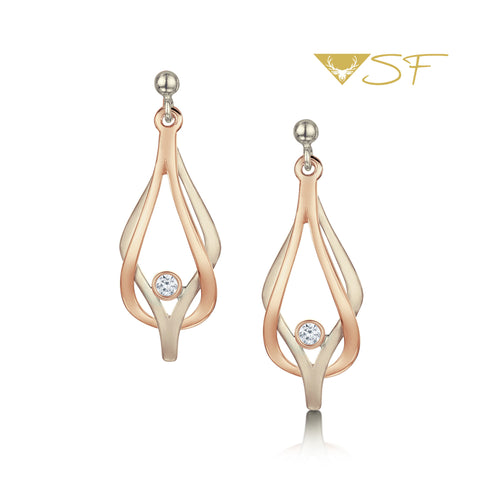 Reef Knot Diamond Drop Earrings in 18ct White & Rose Scottish Gold by Sheila Fleet Jewellery