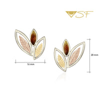 Seasons Autumn 3-leaf Stud Earrings in 18ct White, Yellow & Rose Scottish Gold by Sheila Fleet Jewellery