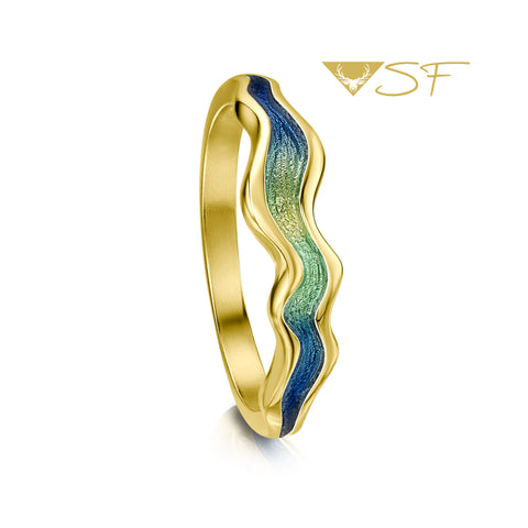 River Ripples Enamel Ring in 18ct Yellow Scottish Gold by Sheila Fleet Jewellery
