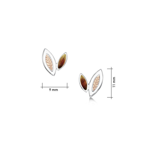 Seasons Gold Leaves Petite Stud Earrings in Autumn Enamel by Sheila Fleet Jewellery