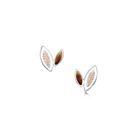 Seasons Gold Leaves Petite Stud Earrings in Autumn Enamel by Sheila Fleet Jewellery