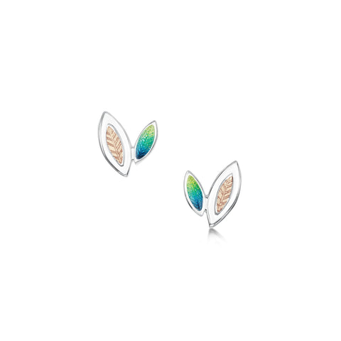 Seasons Gold Leaves Petite Stud Earrings in Spring Enamel by Sheila Fleet Jewellery