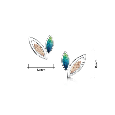 Seasons Gold Leaves Small Stud Earrings in Spring Enamel by Sheila Fleet Jewellery