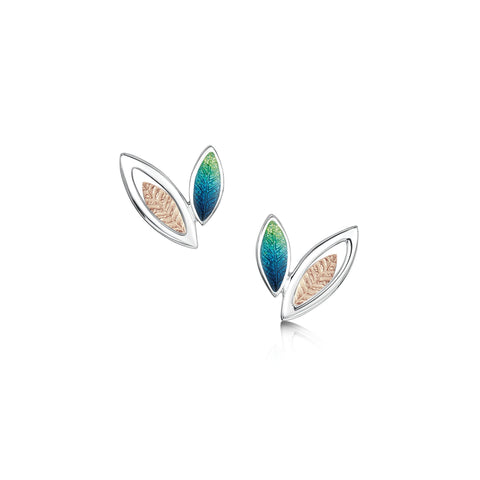 Seasons Gold Leaves Small Stud Earrings in Spring Enamel by Sheila Fleet Jewellery