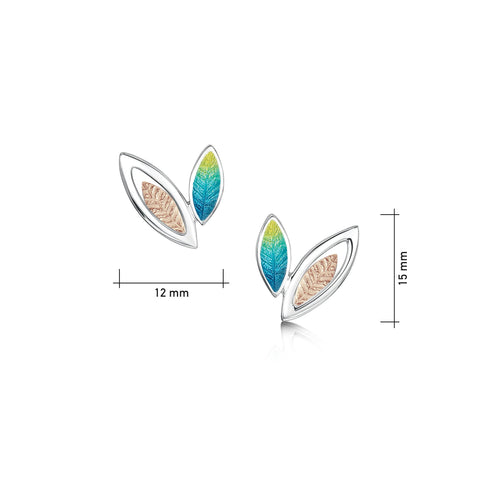 Seasons Gold Leaves Small Stud Earrings in Summer Enamel by Sheila Fleet Jewellery