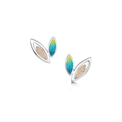 Seasons Gold Leaves Small Stud Earrings in Summer Enamel by Sheila Fleet Jewellery