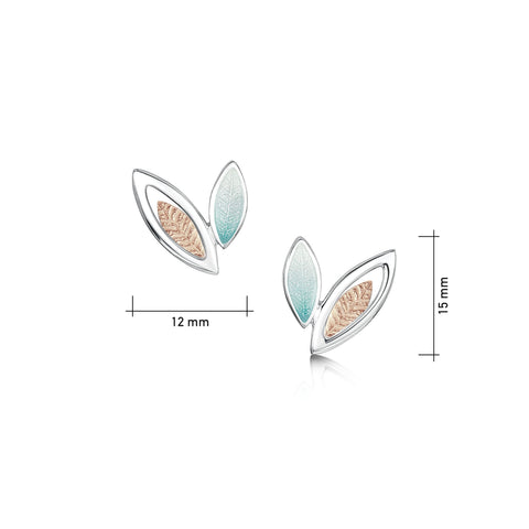 Seasons Gold Leaves Small Stud Earrings in Winter Enamel by Sheila Fleet Jewellery