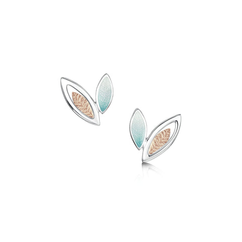 Seasons Gold Leaves Small Stud Earrings in Winter Enamel by Sheila Fleet Jewellery