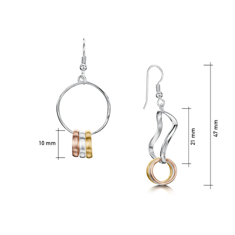 Wave Surfers Drop Earrings in Silver, 9ct Yellow & Rose Gold by Sheila Fleet Jewellery