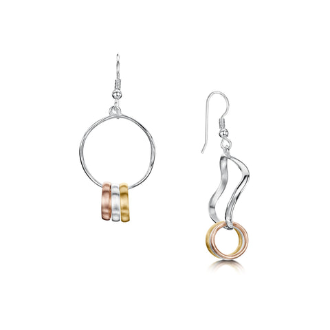 Wave Surfers Drop Earrings in Silver, 9ct Yellow & Rose Gold by Sheila Fleet Jewellery
