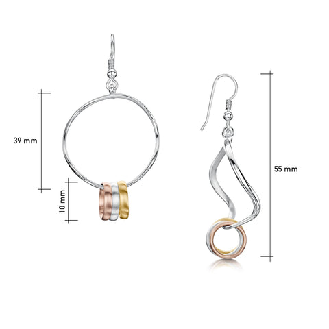 Wave Surfers Dress Drop Earrings in Silver, 9ct Yellow & Rose Gold by Sheila Fleet Jewellery